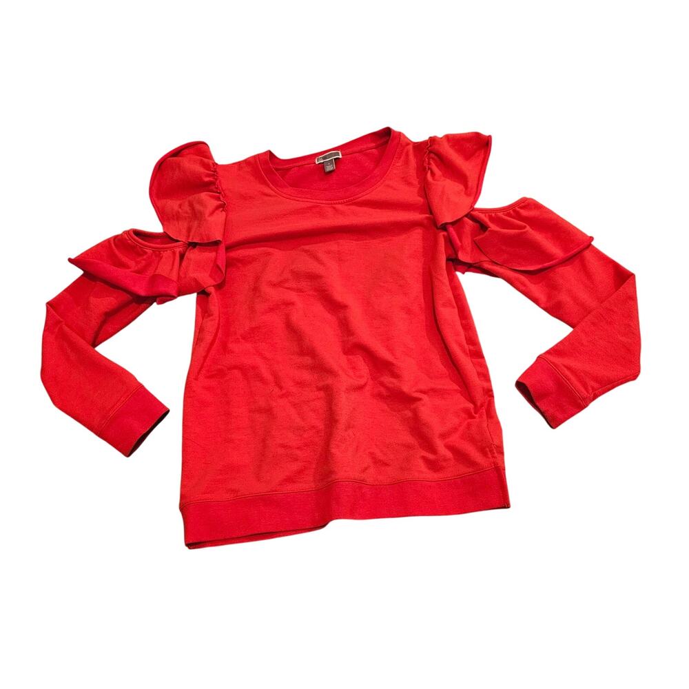 Chelsea 28 Red Ruffle Cold Shoulder Women’s Size Small Long Sleeve Top